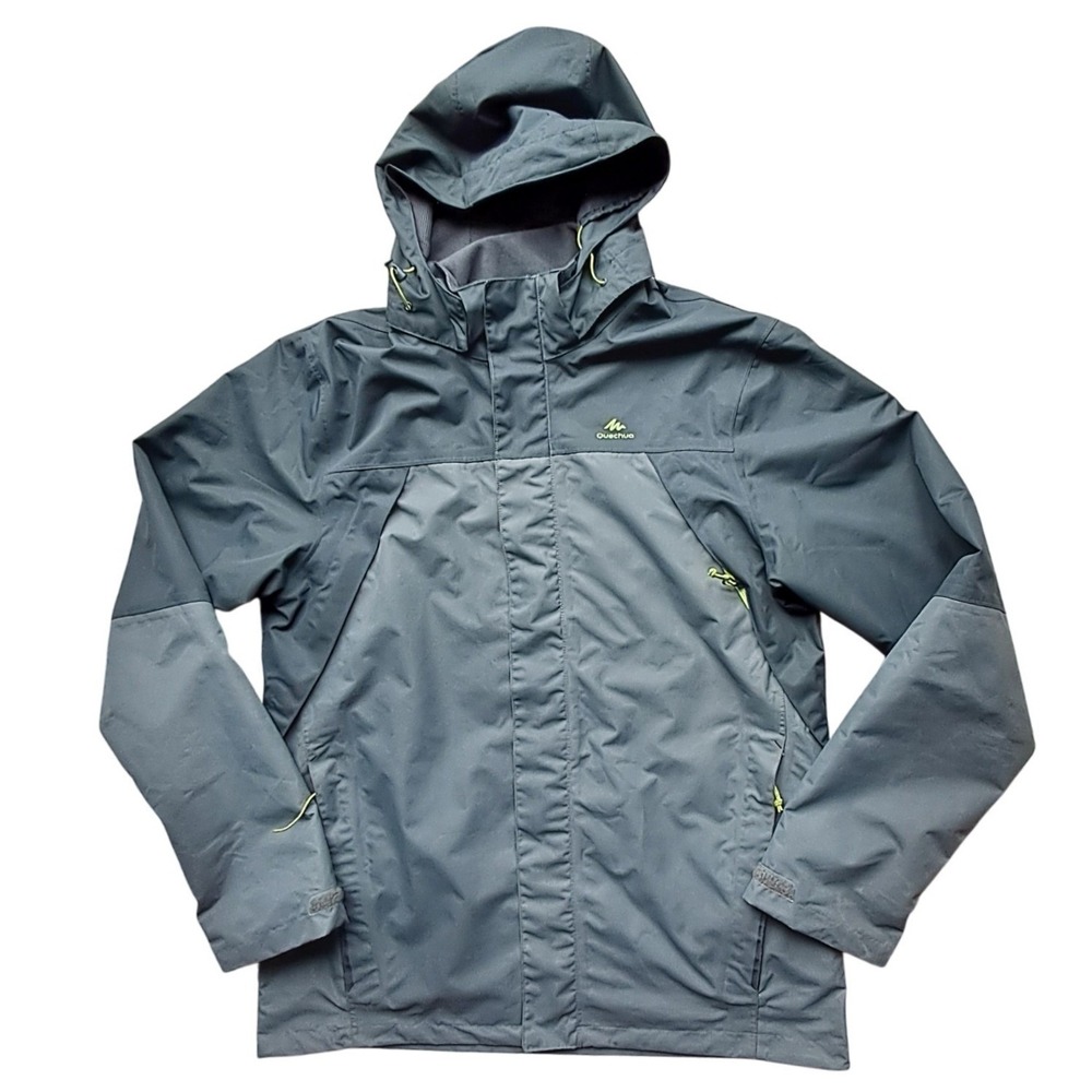 Quechua Decathlon Mens Grey Waterproof Hooded Hiking‎ Rain Jacket Size Medium